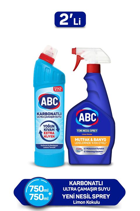 ABC Yeni Nesil Sprey Limon Kokulu 1 Adet + Karbonatlı Ultra Çamaşır Suyu 1 Adet