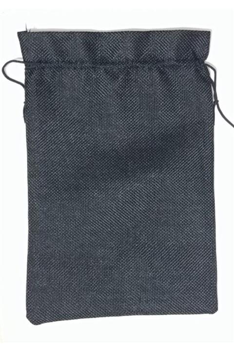 KorseShop 2 Adet Siyah Hasır Kese Çanta Torba Hediyelik Kese Keten 26x17,5 Cm