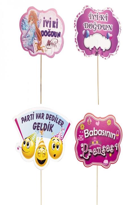 Kına Atölyesi Konuşma Balonu Iyi Ki Doğdun Kız Çocuk Set 4 Adet