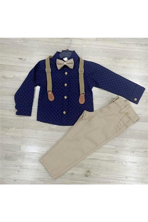 FMN Erkek Çocuk Oxford Gömlekli Papyonlu Bej Takım