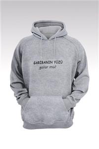 Tonny Mood Unisex Gri Baskılı Kapüşonlu Büyük Beden Sweatshirt