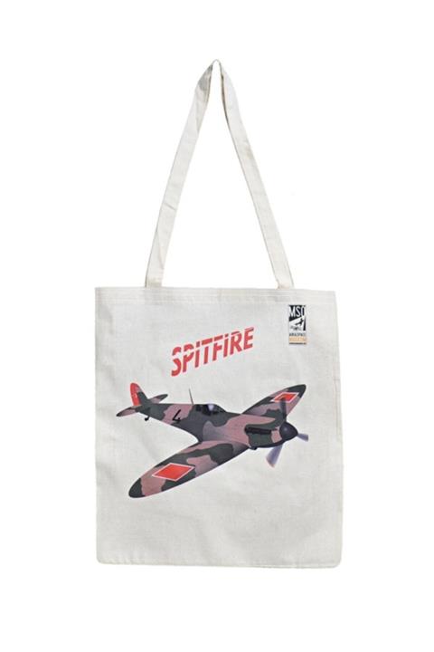 MSÖ Air & Space Museum Gift Shop Unisex Krem Spitfire Uçak Tasarımlı Ham Bez Çanta