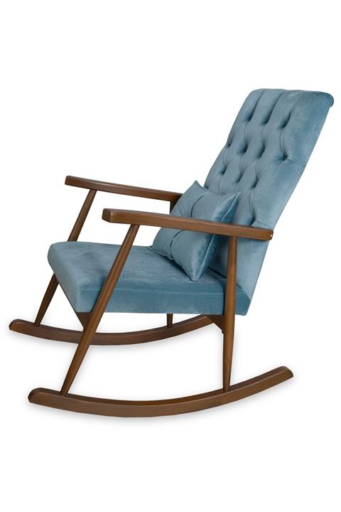 Asedia Trend Ceviz Mavi Kapitoneli Sallanan Sandalye