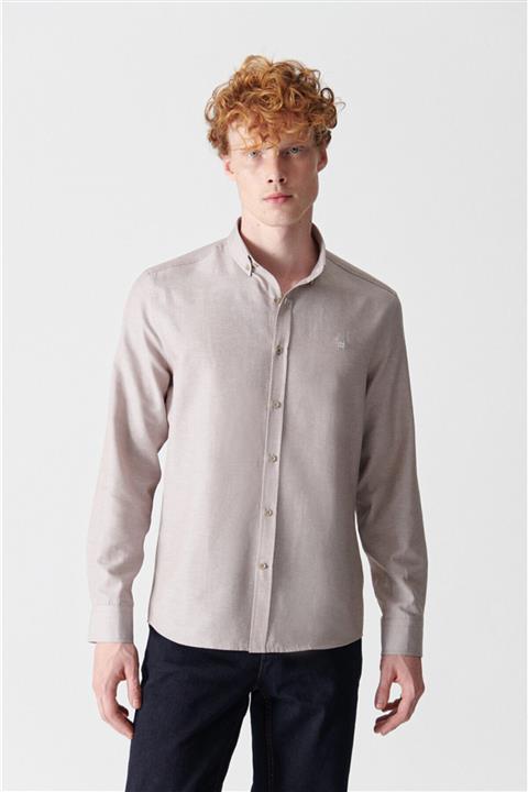 Avva Erkek Bej Oxford Düğmeli Yaka Regular Fit Gömlek E002000