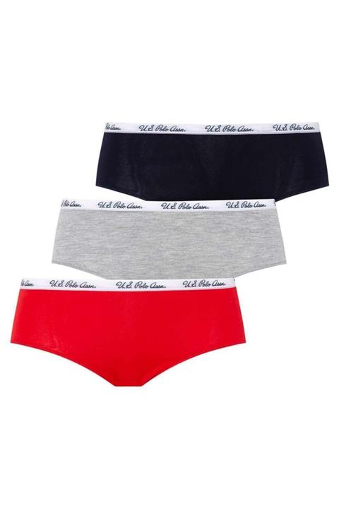U.S. Polo Assn. Kadın Kırmızı - Gri Melanj - Lacivert 3 Lü Şort