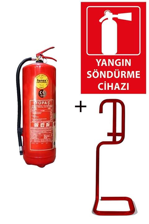 Tüpaş 6kg Yangın Tüpü, Yangın Tüpü Levhası Ve Kare Sehpa 3lü Set