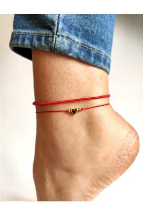 Atölye Merdiven Kırmızı Ipli Kalpli Halhal Ve Kırmızı Ip Halhal