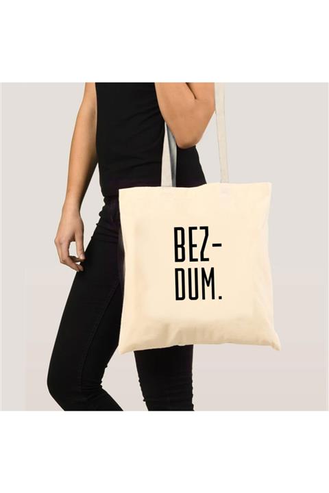 Coutoo Unisex Açık Bej Bezdum Baskılı Karadeniz Şiveli Ham Bez Çanta