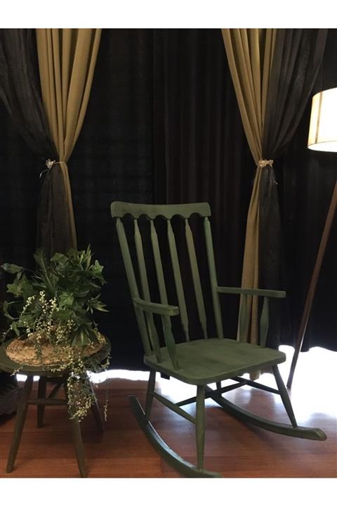 Enimu Tasarım Ahşap Yeşil Sallanan Sandalye