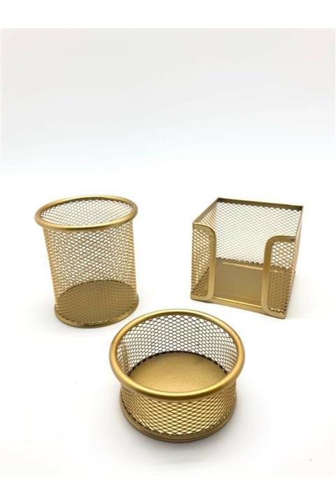 DRT Altın Metal Perfore 3'lü Masaüstü Seti