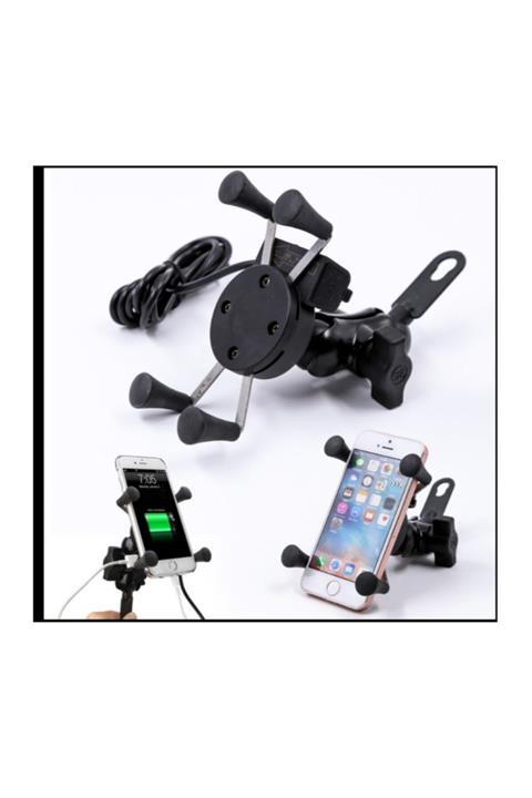 motoçarşım Tex Telefon Tutucu Ahtapot Metal Usblı Ayna Bağlantılı