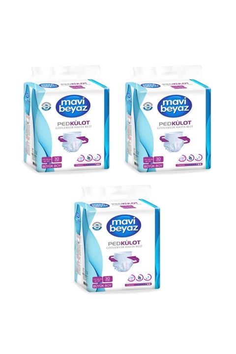 Mavi beyaz Ped Külot Yetişkin Hasta Bezi Büyük Boy-large 30 Lu 3 Paket 90 Kullanım