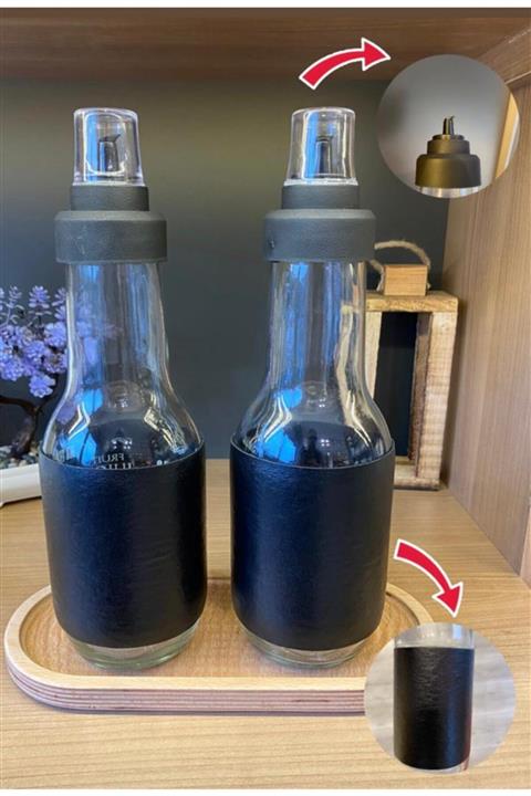 Bayev Deri Kılıf Xl 1 Litre Damlatmaz Akıllı Ahşap Standlı Cam Yağlık Seti