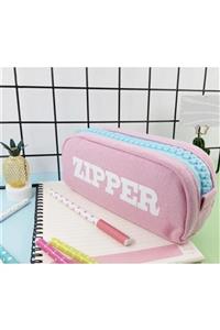 Çılgıntrend Büyük Fermuarlı Zipper Kumaş Kalemlik Pembe