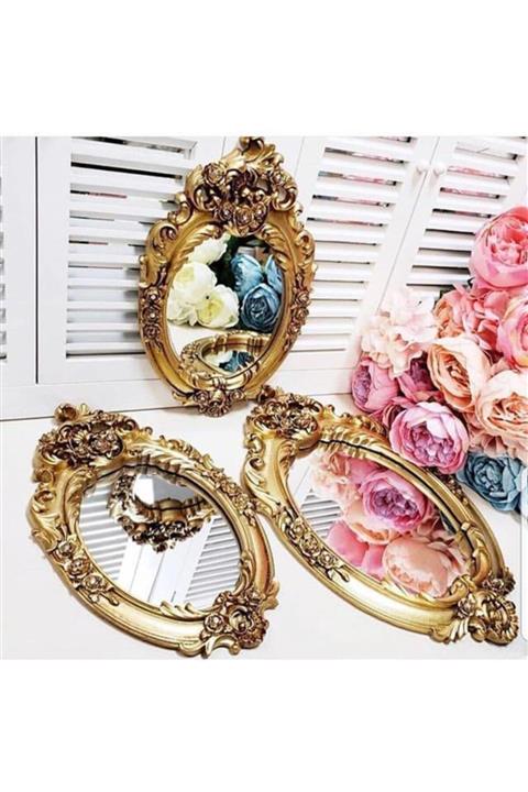 panayır Özel Tasarım Gold Üçlü Polyester Ayna, Duvar Süsü Üçlü Ayna