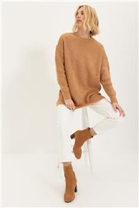 TRENDYOLMİLLA Camel Bisiklet Yaka Oversize Triko Kazak TWOAW21KZ0641