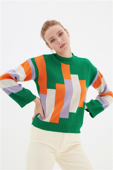 TRENDYOLMİLLA Yeşil Jakarlı Triko Kazak TWOAW22KZ2573