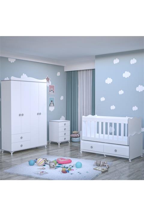 Garaj Home Elegant Yıldız 4 Kapaklı Bebek Odası Takımı-gri