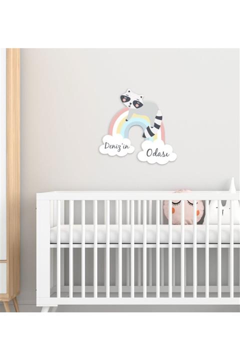 BK Kişiye Özel Gökkuşağı Tasarımlı Çocuk Odası Ahşap Duvar Süsü-1