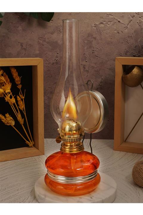 Kristal Cam Gaz Lambası Nostaljik Turuncu