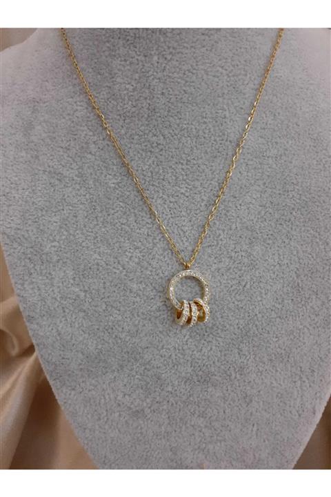 Mia Aksesuar Çelik 3'lü Halka Detay Kolye-küpe Set