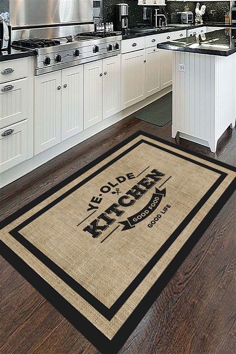 Rivolli Hasır Görünümlü Dijital Baskılı Yıkanabilir Kaymaz Taban Mutfak Halısı Kitchen