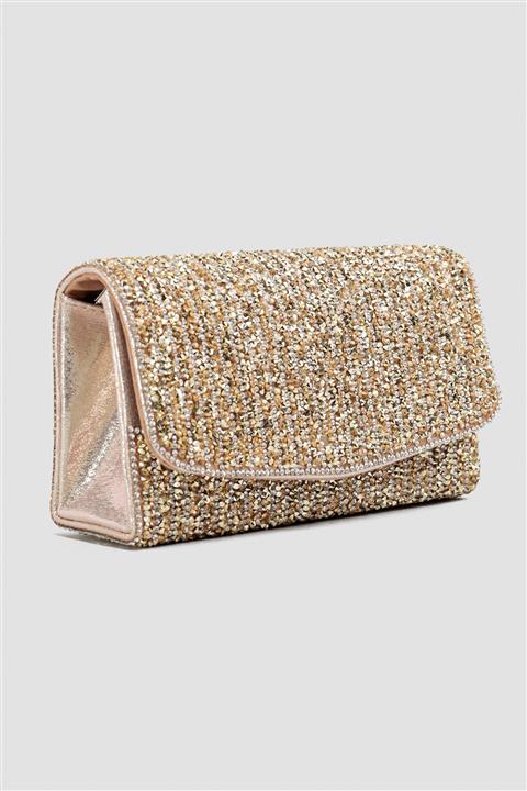 Jilberto Reyna Altın Taşlı Çizgili Abiye Çanta