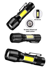 yopigo Or-515 Ultra Çift Yönlü Güçlü Pilli Led El Feneri 2000 Lumen + 6w Cob Led Su Geçirmez Zoomlu 3 Modlu