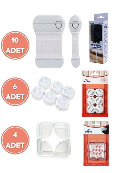 WAPPA Çocuk Bebek Güvenlik Emniyet Seti,10 Çekmece Dolap Kilidi,4 Köşe Koruyucu, 6 Priz Koruyucu