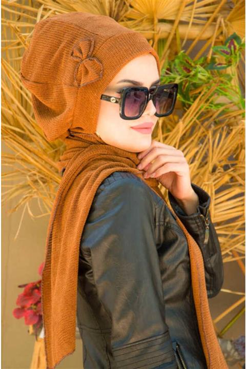 Aişe tesettür Taba Fiyonklu Tesettür Bere