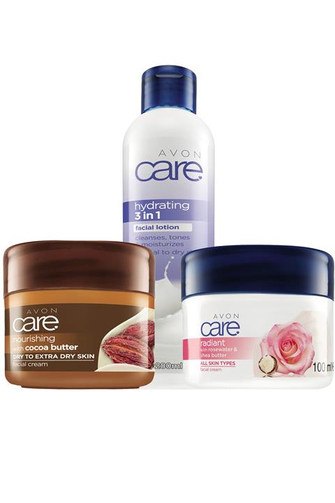 AVON Care Gül Shea Özlü ve Kakao E Vitaminli Yüz Kremi 3'ü 1 Arada Yüz Temizleyici Paketi