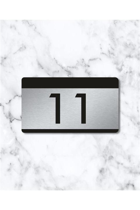 Artı Baskı Atölyesi Siyah Pleksi - Gümüş Metal Daire Kapı Numarası No:11