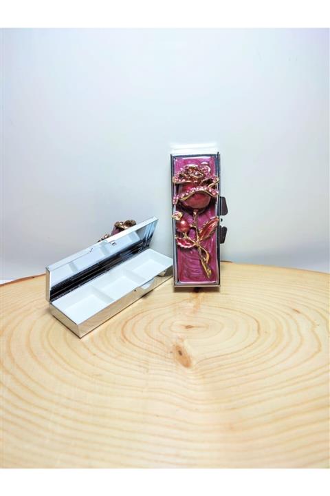 miski alem Mürdüm Kabartmalı Gül Desen Taş Işlemeli Ilaç Saklama Kutusu 3 Bölmeli