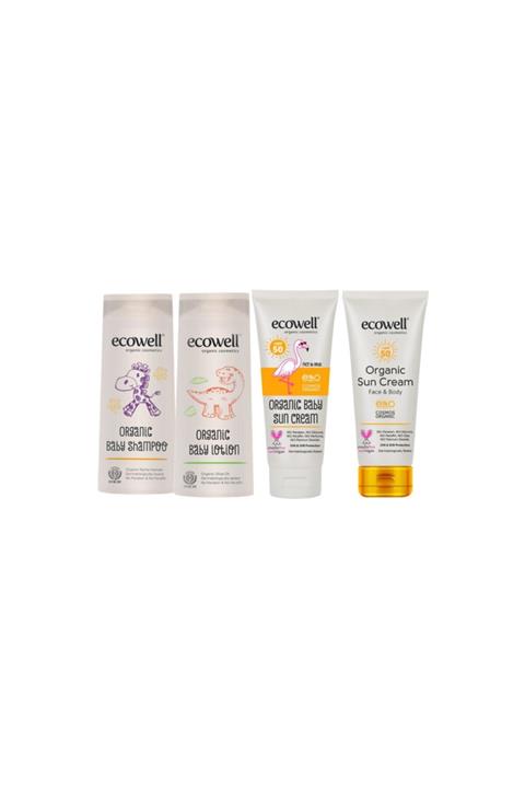 Ecowell Bebek Seti Şampuanı 300ml + Bebek Losyonu 300ml + Bebek Güneş Kremi 110gr + Güneş Kremi 110