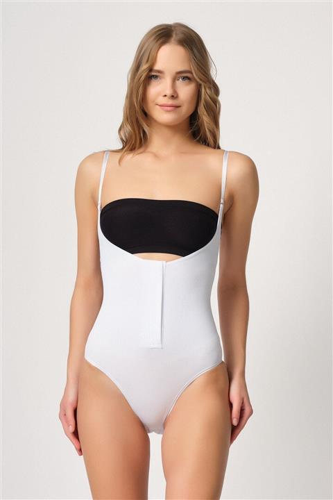 Emay 2043 Agraflı Dikişsiz Göğsü Açık Boy Korse Beyaz