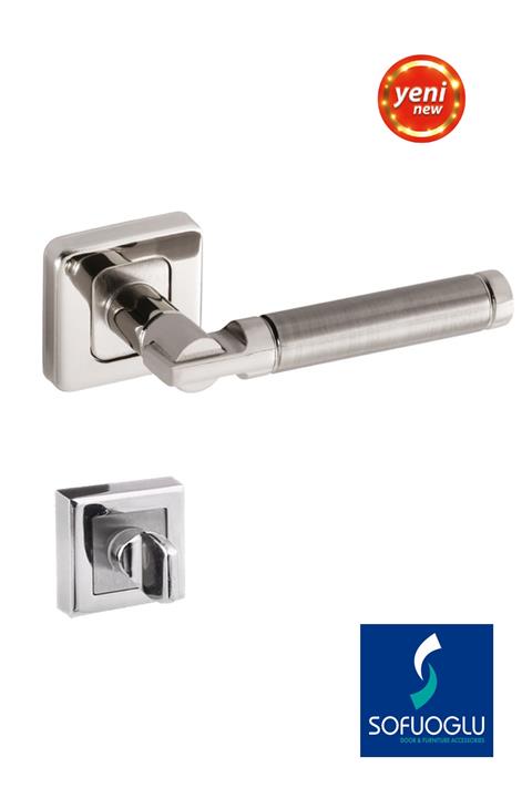 Sofuoğlu Alüminyum Çelik-paslanmaz Şebboy Kare Rozetli Wc Kapı Kolu / Nikel-saten