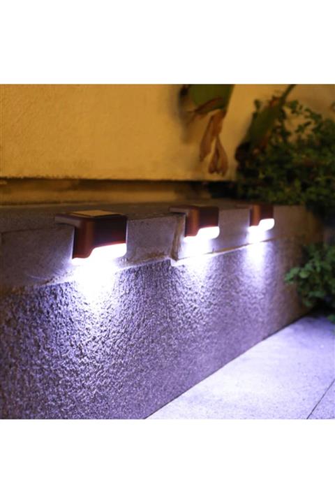KURCH Bahçe Lambası Solar Şarjlı Pilli Beyaz Işık Veranda Merdiven Aydınlatması (4 Adet)