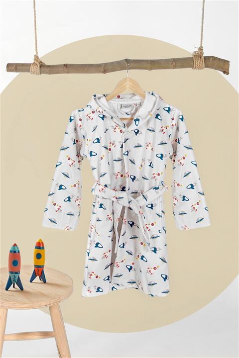 HAMUR Space Gri Kapşonlu Bebek Çocuk Bornozu