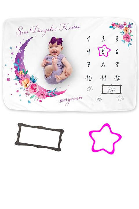 Moky Design Bebek Hediyelik Anı Battaniyesi, Aylık Fotoğraf Çekim Battaniyesi Kız Bebek Yeni Doğan
