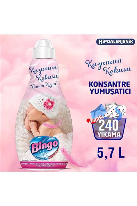 Bingo Soft Konsantre Çamaşır Yumuşatıcısı Canım Kızım 1440 ml - Ekonomi Paketi 4'lü
