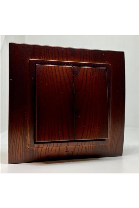 ELBİ Zena Komütatör Ikili Anahtar Çerçeveli Maun Rengi