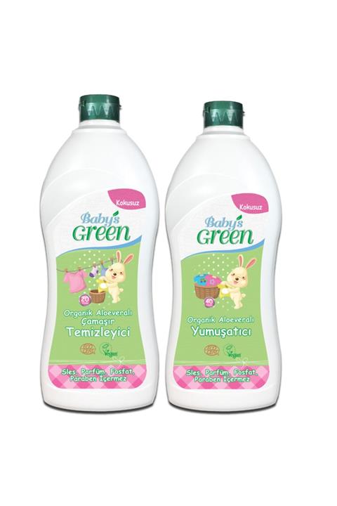 Baby's Green 2'li Set Organik Bebek Çamaşır Deterjanı Aloe Veralı 1 L 20 Yk + Bebek Yumuşatıcı Kokusuz 1 Lt