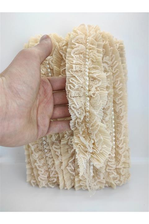 Hobigram Vizon Dantelli Incili Fırfır Kurdele