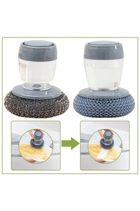TechnoSmart 2li Set Deterjan Hazneli Bulaşık Yıkama Süngeri & Teli Pratik Temizleme Banyo Lavabo