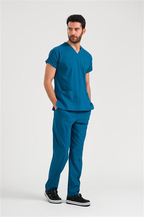 Class Üniforma Erkek Kalıp Petrol Yeşili Yarasa Kol Yüksek Pamuk Likralı Hemşire Doktor Forma Cerrahi Nöbet Takımı