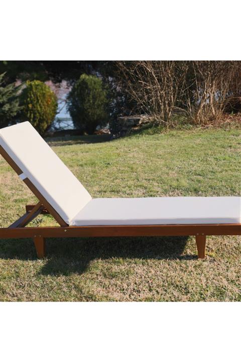 Bahçeme Riva 3 Kademeli Ahşap Şezlong Tekerlekli -5cm Minderli