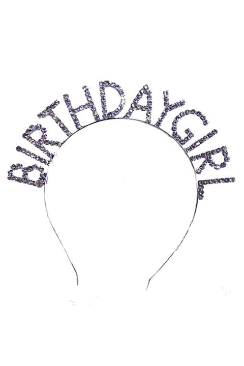 Samur Gümüş Renk Metal Taşlı Birthday Girl Yazılı Doğum Günü Parti Tacı