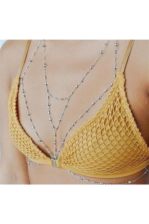 Marbling Vücut Zinciri Vücut Aksesuarı Gümüş Üçgen Model Toplu Silver