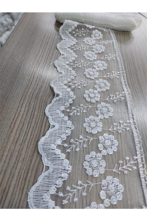 DUAYEN Güpür Dantel Fisto Tül Üzeri Işleme 8.5 Metre