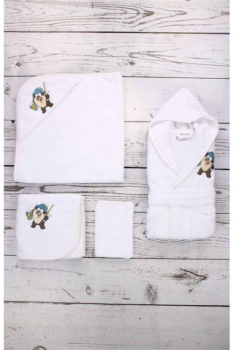 Özdilek Tazmanya Nakışlı Bebek Bambu Bornoz Seti Beyaz